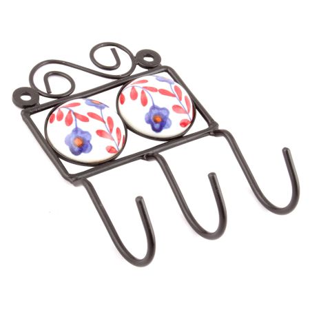 Red Leaf Ceramic Floral Tiles Hooks